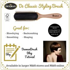 Exclusive to M&S  Denman D3 Classic Styling Brush. Great for blowdrying, backcombing, smoothing and shaping the hair. http://www.marksandspencer.com/7-row-styling-medium-brush/p/p22489850?prevPage=plp Deman Brush Styling, How To Use A Denman Brush, Denman Brush 4c Hair, Styling Curly Hair With Denman Brush, Curly Hair Denman Brush, Sleep Eye Mask