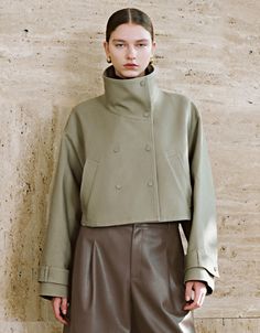 Cropped Straight Jacket Solid Cropped Outerwear For Fall, Cropped Fall Outerwear In Solid Color, Cropped Khaki Outerwear For Fall, Fall Cropped Outerwear, Cropped Green Outerwear For Work, Green Cropped Outerwear For Work, Spring Cropped Khaki Outerwear, Thick And Fit, Straight Jacket