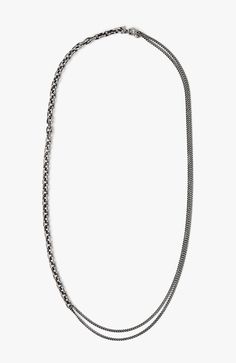 mixed chain sterling silver necklace by title of work, made up of a single diamond cut cable chain and double strand curb chain Mixed Chain Necklace, Multi Wrap Bracelet, M Necklace, Wrap Necklace, Wrap Necklaces, Lower East Side, East Side, Curb Chain, Diamond Cut