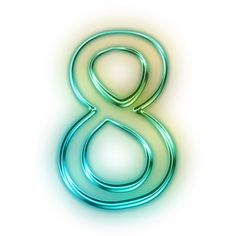 the number 8 is made out of shiny metal and has a bright green glow on it