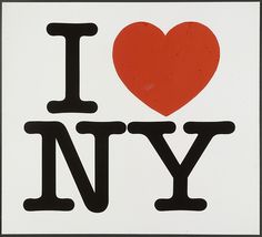 the i love new york sticker is shown in black and red on a white background