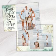 two christmas cards with photos of family on the beach