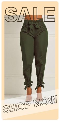 Fashion Casual Bow Green Feet Pants-DY19062720-1 Chic Spring Bottoms With Bow, Spring Party Bottoms With Bow Detail, Spring Party Bottoms With Bow, Trendy Spring Bottoms With Bow Detail, Pants Green, Fly High, Pattern Drafting, Pencil Pants, Fashion Casual