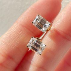 Emerald Cut Lab Grown Diamond Stud Earrings Solitaire Push Diamond Stud E/VS1 Emerald Cut Stud Earrings, Engagement Gifts For Him, Unique Studs, Dainty Wedding, Diamond Solitaire Earrings, Stud Earrings Unique, Emerald Cut Moissanite, Gold Anniversary, Solitaire Studs