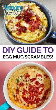 two pictures with the words diy guide to egg mung scrambles on them