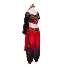 a red and black belly dance outfit