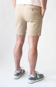 Cut with a modern straight fit, these performance shorts are crafted from sanded sateen twill for flexibility, comfort and shape retention. They're enzyme washed for worn-in style, and the pocket liners are made with recycled REPREVE® yarns. 7" inseam; 11" front rise 98% cotton, 2% spandex Machine wash, tumble dry Imported Solid Cotton 4-way Stretch Shorts, 4-way Stretch Cotton Shorts, Cotton 4-way Stretch Shorts, Chino Cotton Twill Shorts With Pockets, Casual Shorts With 4-way Stretch And 5-inch Inseam, Fitted Cotton Shorts With Straight Hem, Summer Cotton Shorts With 4-way Stretch, Cotton Stretch Shorts With 5-inch Inseam, 4-way Stretch Cotton Short Bottoms