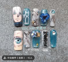 Anime Manicure, Gojo Nails, Jujutsu Kaisen Nails, Anime Themed Nails, Jjk Nails, Japan Nail, Disney Acrylic Nails, Spiritual Crystals