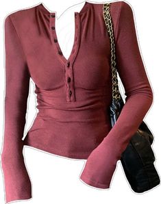 Trendy V-neck T-shirt For Winter, Trendy Burgundy Tops For Fall, Trendy Burgundy Top For Fall, Casual Red Tops For Fall, Winter V-neck T-shirt, Trendy Burgundy Cotton Tops, Retro Red Long Sleeve Top, Vintage Red Long Sleeve Top, Red Long Sleeve Hippie Top