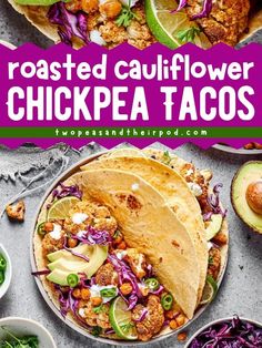 Take your taco night to the next level with these Roasted Cauliflower Chickpea Tacos! A healthy eating idea that's gluten free, vegetarian, and packed with chickpeas, cauliflower head, red cabbage, lime, and avocado. Try them tonight for a delicious, healthy dinner option! Healthy Mexican Dinner, Roasted Cauliflower Chickpea, Cauliflower Chickpea, Chickpea Tacos, Easy Taco Recipes, Mayo Recipe, Vegetarian Mexican, Healthy Dinner Options, Vegetarian Tacos