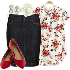 Jean Pencil Skirt, Teaching Outfits, Rock Outfit, Clothes And Shoes, Elegante Casual, Floral Denim, Outfit Trends, Teacher Outfits