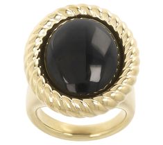 Hello, tastemaker. This rope-textured black onyx ring earns high marks for its ability to make any outfit -- like a maxi and sandals or a tunic and wide-leg pants -- feel more finished and fabulously luxe. From BellaOro. Cabochon Ring, Black Onyx Ring, Onyx Ring, Black Onyx, Leg Pants, Wide Leg Pants, Onyx, Jewelry Rings, Wide Leg