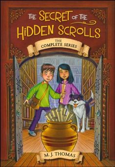 the secret of the hidden scrolls book with an image of two children standing in front of a