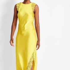 Not Jenee Fresh Lace Slip Chic Yellow Sleeveless Dress For Spring, Elegant Yellow Sleeveless Maxi Dress, Chic Yellow Sleeveless Dress, Fitted Yellow Sleeveless Midi Dress, Yellow Sleeveless Evening Maxi Dress, Elegant Sleeveless Yellow Midi Dress, Yellow Summer Midi Dress For Evening, Elegant Yellow Sleeveless Summer Dress, Yellow Summer Evening Midi Dress