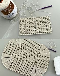 crocheted placemats are being made with yarn