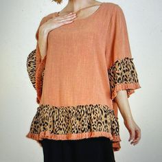 New With Tags, Dusty Peach, Cotton Blend, Hand Wash, Length 29” On Xl/1x/2x Dusty Peach, Umgee Tops, Plus Size Top, Blouse Shirt, Pink Brown, Bell Sleeve, Bell Sleeves, Animal Print, Shirt Blouses