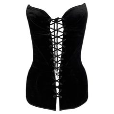 From the late 1980s, this black velvet Thierry Mugler lace-up corset is a major addition to any wardrobe or collection. Designed by Manfred Thierry Mugler, this shapely corset features a pointed bust and a lace accent running down the front. A interior flap can be folded back to reveal more skin at the lace-up plunge. Approximate measurements: Size - 36FR Top of bust to hem: 18" Bust: 30 - 34" (Adjustable) Waist: 24 - 26" (Adjustable) 61% Cotton, 26% Viscose, 13% Modal Mugler Corset, Manfred Thierry Mugler, Vintage Corsets, Corset Black, Downtown Outfits, Black Bustier, Strapless Bustier, Vintage Corset, Thierry Mugler