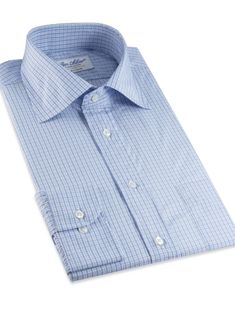 200's Classic Blue Check Spread Collar Classic Plaid Shirt With Spread Collar, Classic Gingham Cotton Dress Shirt, Business Plaid Shirt With Spread Collar, Classic Gingham Dress Shirt For Work, Classic Gingham Dress Shirt For Business, Classic Blue Dress Shirt For Business Casual, Formal Gingham Cotton Dress Shirt, Check Shirts, Blue Check