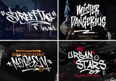 four different types of graffiti font