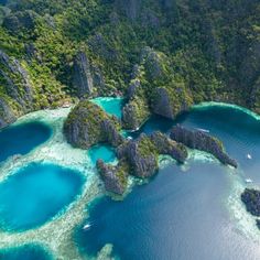 an aerial view of blue lagoons in the philippines