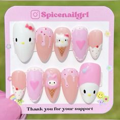 not me! #hellokittynails #nails #nailart #sanrio #pink #cuteness #cats #bunny #naildesign #awesome My Melody Nails, Kids Nails, Healthy Starbucks Drinks, Sanrio Pink, Gel Press On Nails, Healthy Starbucks, Gel Press