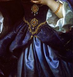 a painting of a woman wearing a blue dress