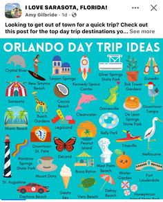 an image of the florida trip info sheet on twitter, with text that reads i love sarasoa, florida looking to get out of town for a quick trip?