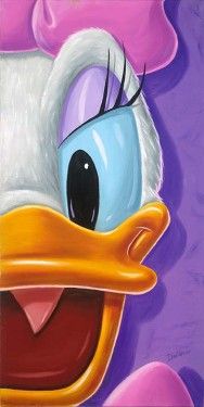 a close up of a painting of a cartoon duck