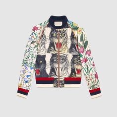 Designer Outerwear, Gucci Jacket, Patchwork Jacket, Patchwork Print, Casual Jackets, Flight Jacket, Silk Jacket, Bomber Jackets, Embroidered Jacket