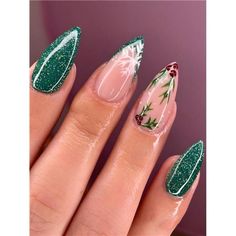 This 24-Piece False Nail Set Features A Festive Christmas Design With Rich Green Nails Accented By Glittery French Tips And Delicate Snowflakes. The Chic, Seasonal Look Is Easy To Apply And Provides A Flawless Fit, Making These Nails The Perfect Way To Add Holiday Sparkle To Any Occasion. Christmas Nails Green Chrome, Ombre Nails Christmas, Holiday Chrome Nails, Christmas Nails Chrome, Ombre Christmas Nails, Chrome And Glitter Nails, Ombre Chrome, Chrome Pink, Nail Art Noel