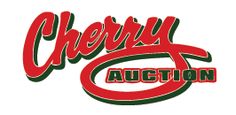 the cherry auction logo is shown in red and green