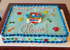 a birthday cake with paw patrol written on it