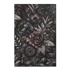 a black and purple flowered wallpaper with lots of flowers on it's side