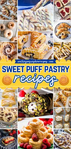 Looking for desserts to make at home? Check out these Sweet Puff Pastry Recipes! There are lots of sweet food to try here like croissants, turnovers, donuts, cookies, and more. So easy and delicious! German Puff Pastry Recipes, Recipes Using Frozen Puff Pastry, Frozen Pastry Sheet Recipes, Baking And Pastry Recipes, Sheet Pastry Recipes, Home Made Puff Pastry Recipes, Unique Pastry Ideas, Blitz Puff Pastry, Easy Breakfast Pastry Ideas