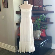 Gorgeous Summer Off White Dress With Raw Edges. Tan Stiching Detail At Bodice, Waist, And Along Bottom. Lined And Back Elastic. Very Pretty, Simple And Sexy Rayon And Linen Blend. White Fitted Maxi Sundress, Fitted Ruffle Midi Dress By Urban Outfitters, White Sleeveless Sundress By Urban Outfitters, Fitted Midi Dress For Daywear By Urban Outfitters, Chic Beach Maxi Dress By Urban Outfitters, White Midi Dress By Urban Outfitters For Vacation, Urban Outfitters Sleeveless Sundress Maxi Dress, White Midi Dress By Urban Outfitters For Day Out, White Midi Dress By Urban Outfitters