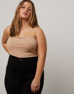 Curve Cropped Tank Top Plus Size Tops Khaki 1XL -2020AVE Plus Size Juniors, Plus Size Light Skin Women, Best Photo Angles For Plus Size, Croped Plus Size, Outfit Building, Plus Size Cropped, Best Jeans For Women, Strap Tank Top, Girls Crop Tops