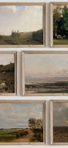 six paintings of sheep grazing in a field