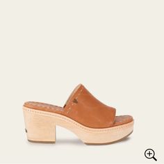 A Quality Sandal With Retro Flair, The Hazel Slide Offers Versatility, Style And Comfort. This Trend Right Platform Clog Is Made With Durable Leather And Includes A Cushioned Footbed For A Comfortable Fit. Summer Slip-on Mules With Wooden Heel, Casual Sandals With Reinforced Heel For Summer, Casual Leather Footbed Clogs For Summer, Casual Summer Clogs With Leather Footbed, Casual Leather Clogs For Summer, Casual Leather Summer Clogs, Leather Slide Clogs For Summer, Casual Summer Slides With Stacked Heel, Casual Mules With Reinforced Heel