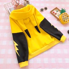 Fabric Material:Cotton BlendColor:YellowSize Chat:One Size Size Length Sleeve Bust Shoulder One Size 62cm/24.43" 43cm/16.94" 116c/45.70" 73cm/28.76" Warped Reality, Pikachu Hoodie, Kawaii Harajuku Fashion, Pokemon Hoodie, Kaminari Denki, Cartoon Hoodie, Japanese Hoodie, Kawaii Harajuku, Anime Clothes