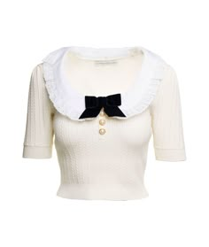 Alessandra Rich White Knitted Jumper With Bow Detail In Cotton Blend Woman | italist, ALWAYS LIKE A SALE Embellished Collar, Alessandra Rich, Rich Women, Decorative Buttons, Velvet Bow, Knitted Jumper, Amelie, Bow Detail, Classy Outfits