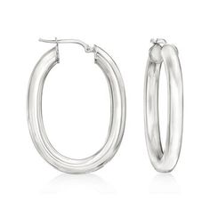 Ross-Simons - Italian 5mm Sterling Silver Oval Hoop Earrings. 1 5/8". At such a fabulous price, there's no excuse not to have a classic pair of hoop earrings in your collection! Crafted in Italy of sterling silver, their sleek design makes an ultra-chic addition to your casual and formal outfits alike. Hanging length is 1 5/8". Snap-bar, sterling silver oval hoop earrings. Luxury Sterling Silver Oval Earrings, Luxury Oval Sterling Silver Hoop Earrings, White Sterling Silver Oval Earrings, Silver Oval Hoop Earrings With Polished Finish, Nickel-free Sterling Silver Oval Hoop Earrings, Oval Hoop Earrings, Tube Design, Formal Outfits, Fine Jewellery Earrings