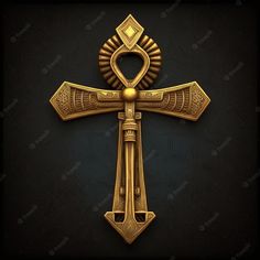 an ornate gold cross on a black background