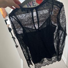 Brand New, Never Worn, In Perfect Condition. Pet Free Smoke Free Home. Black Lace Top For Party In Spring, Black Lace Top For Night Out In Spring, Black Lace Top For Spring Night Out, Black Sheer Lace Top For Spring, Black Lace Top For Spring Evening, Black Sheer Lace Top For Evening, Sheer Black Lace Top For Evening, Closet Outfits Ideas, Closet Outfits