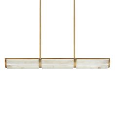 a long light fixture with three lights hanging from it's sides and two bars on each side