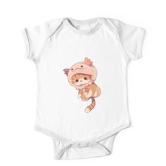 Soft and durable One-Piece - Short Sleeve kids clothing. Solid colors are 100% cotton, heather colors are cotton blends. Range of color options. Cute kitty wearing an axolotl hoodie Playful Short Sleeve Onesie With Cartoon Print, Cute Cotton Onesie With Cartoon Print, Playful Unisex Onesie With Cartoon Print, Cute Cotton Onesie For Playtime, Cute Unisex Cotton Onesie, Short Sleeve Cotton Onesie With Cartoon Print, Cute Character Print Onesie For Playwear, Cute Character Print Onesie For Play, White Cotton Onesie With Cartoon Print