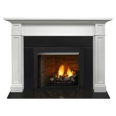 a fire place with a white mantle and black hearth