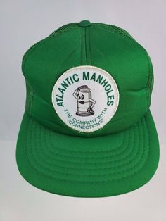 "Vintage green snapback trucker hat Atlantic Manholes \"The Company with Connections\" In excellent condition as shown One size fits all adult Ships quick from USA" Green Trucker Snapback Hat With Flat Bill, Vintage Green Adjustable Snapback Hat, Green Vintage Adjustable Snapback Hat, Green Adjustable Vintage Snapback Hat, Vintage Green Snapback Hat For Outdoor, Vintage Green Flat Bill Hat, Green Vintage Trucker Hat For Outdoor, Green Trucker Snapback Hat With Curved Bill, Green Trucker Hat With Flat Bill For Outdoor