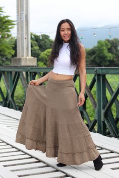 All items are shipped Thailand Post.Free upgrade when you buy 2 items to D.H.L express.The USA only . From Twist and Crinkle Collection Due to popular demand, I have now made this style of skirt in double fabric for winter wear. This lovely Boho piece is made from 100% cotton. In 4 tiers with a smock elastic waist ensures a great fit. A great piece to wear with a tight or cropped top. You can even wear it as a strapless dress by pulling it up to the chest It is very comfortable to wear and easy Bohemian Ruffled Midi Skirt, Peasant Style Long Beach Skirt, Long Peasant Skirt For Beach, Peasant Long Beach Skirt, Non-stretch Bohemian Maxi Skirt, Bohemian Non-stretch Maxi Skirt, Non-stretch Bohemian Tiered Skirt, Non-stretch Bohemian Beach Skirt, Non-stretch Tiered Beach Skirt