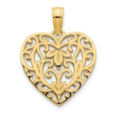 (Size In Inches)This Charms Size Is: 0 X 0.57 Inches. Item Weight In Grams: 1.67 To Get A Good Idea Of The Size Of This Item, Look Above For (In Some Instances) A Second Picture That Shows It According To Scale. For More Info, Please See Details Below, Or Contact Me. Heart Pendant Gold, Filigree Pendant, Gold Heart Necklace, Elegant Pendant, Filigree Design, Fine Jewellery Necklace, Selling Jewelry, Gold Material, Heart Pendant