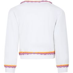 Color: White White sweatshirt in brished cotton, crew-neck, long sleeves, ribbed crew-neck, hem and cuffs. It is embellisged with multicolor embroidered logo and multicolor lace on the hem, neck and cuffs. 100% Polyester. Washing machine at 30°. Cotton Long Sleeve Tops With Embroidered Cuffs, Franco Moschino, Kenzo Kids, Stella Mccartney Kids, Gorgeous Bags, Italian Luxury, Luxury Store, Luxury Shop, White White